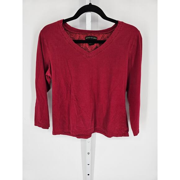 Jenni N Jess Women's Red Crochet Lined V-Neck Long Sleeve Blouse Size L - Picture 1 of 4
